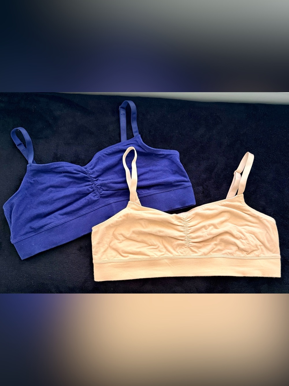2 Duluth Trading Women L Free Range Organic Cotton Bralette Navy/Cream Preowned